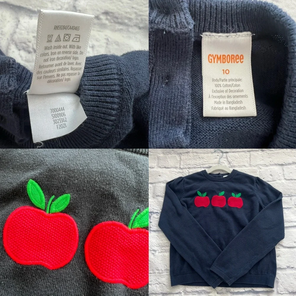 Gymboree Girls Embroidered Apple Sweater - Teacher's Favorite - Blue‎ SIZE 10